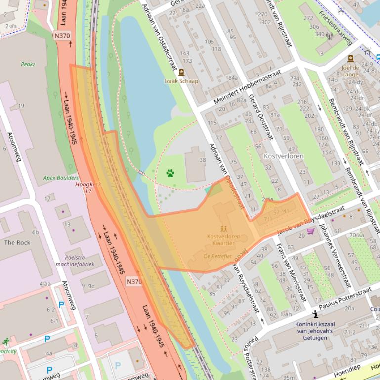 Kaart van postcodegebied 9718SC.