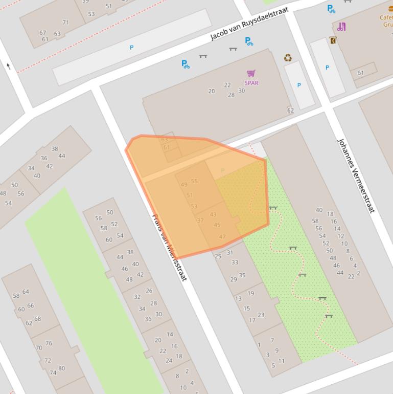 Kaart van postcodegebied 9718SR.