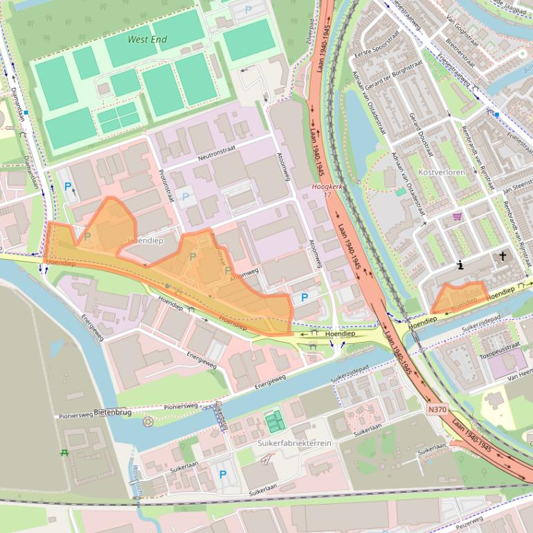 Kaart van postcodegebied 9718TE.