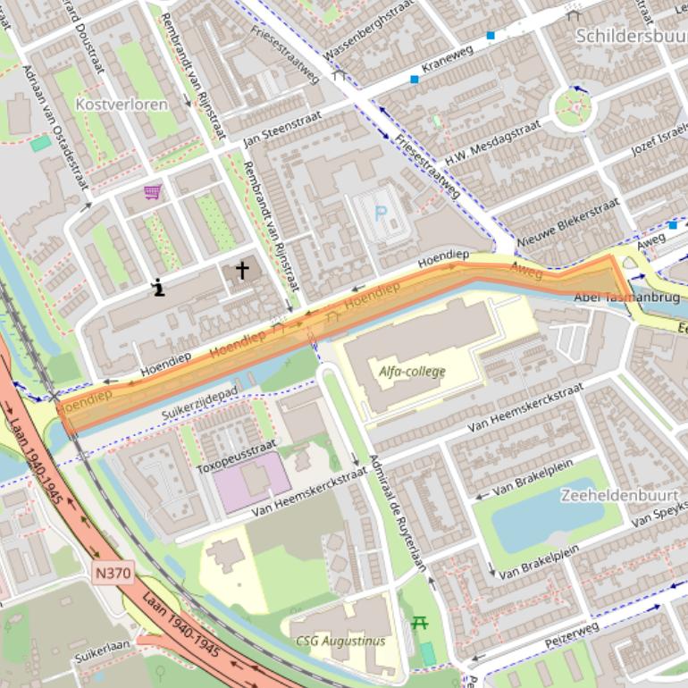 Kaart van postcodegebied 9718TG.