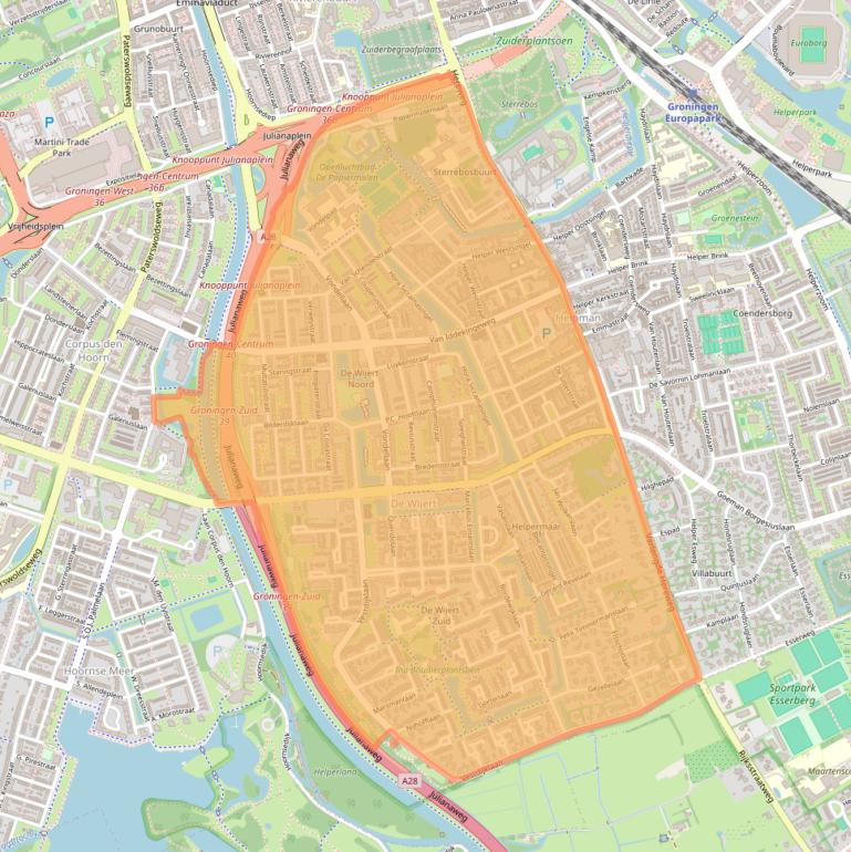 Kaart van postcodegebied 9721.