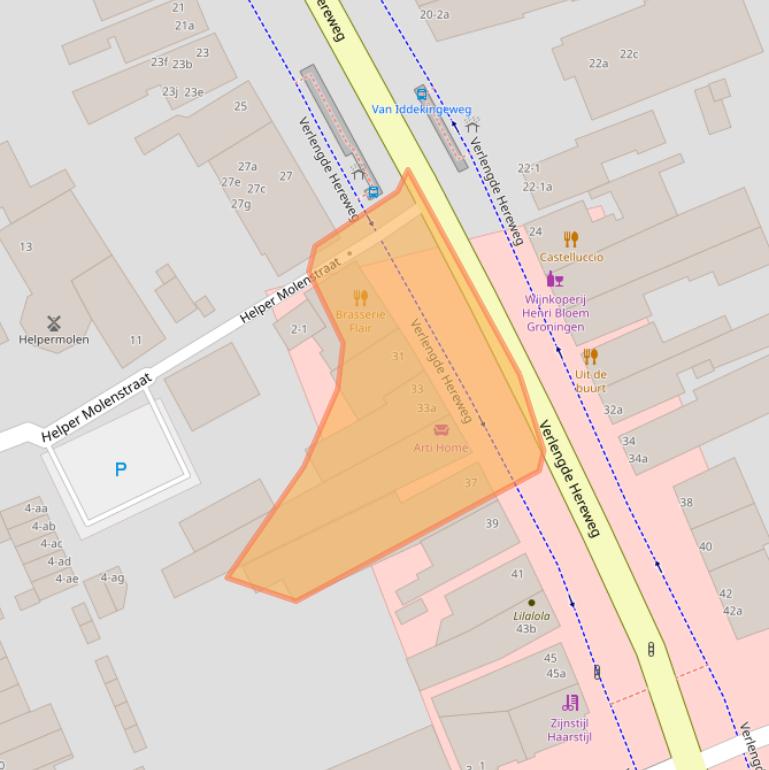 Kaart van postcodegebied 9721AD.