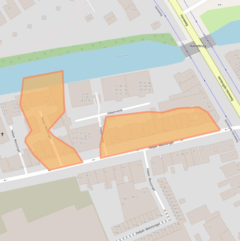 Kaart van postcodegebied 9721BA.