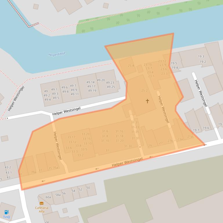 Kaart van postcodegebied 9721BB.