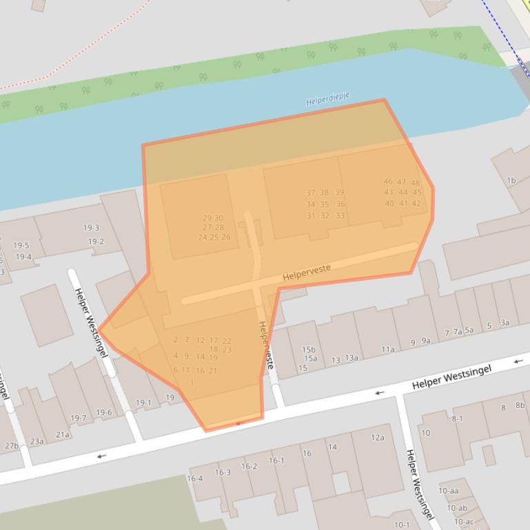 Kaart van postcodegebied 9721BJ.