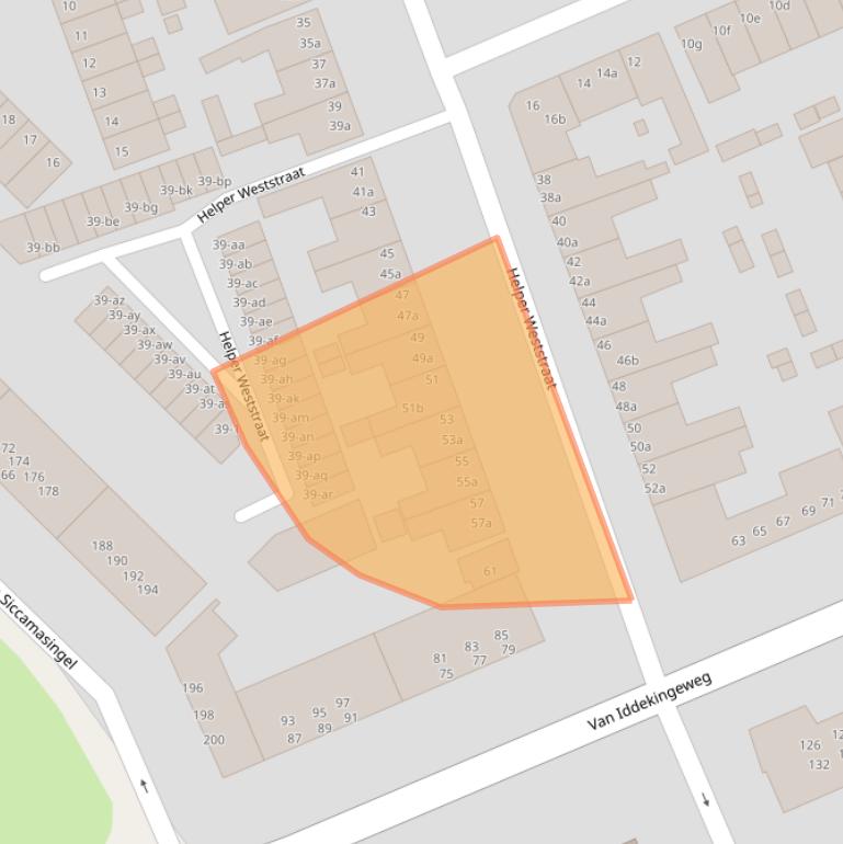 Kaart van postcodegebied 9721BN.