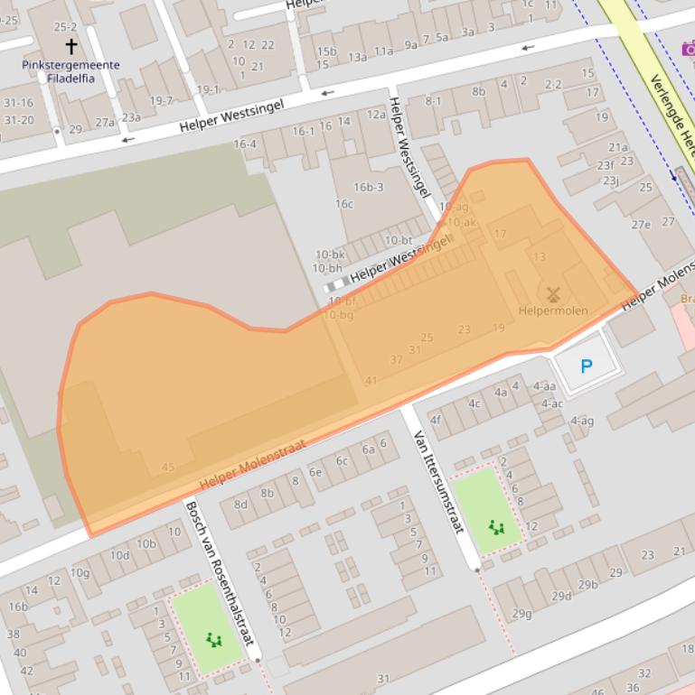 Kaart van postcodegebied 9721BT.