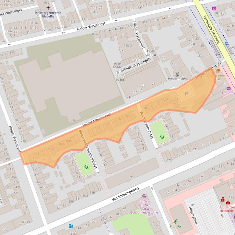 Kaart van postcodegebied 9721BV.