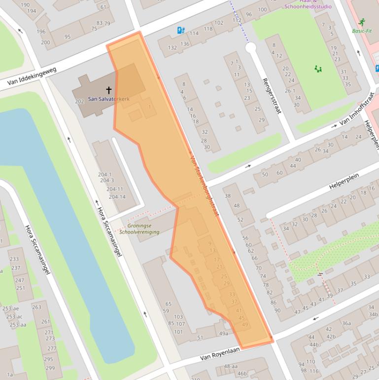 Kaart van postcodegebied 9721EA.