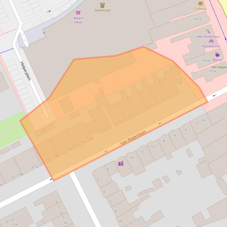 Kaart van postcodegebied 9721EJ.