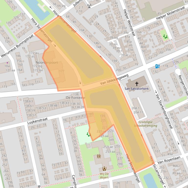 Kaart van postcodegebied 9721HE.