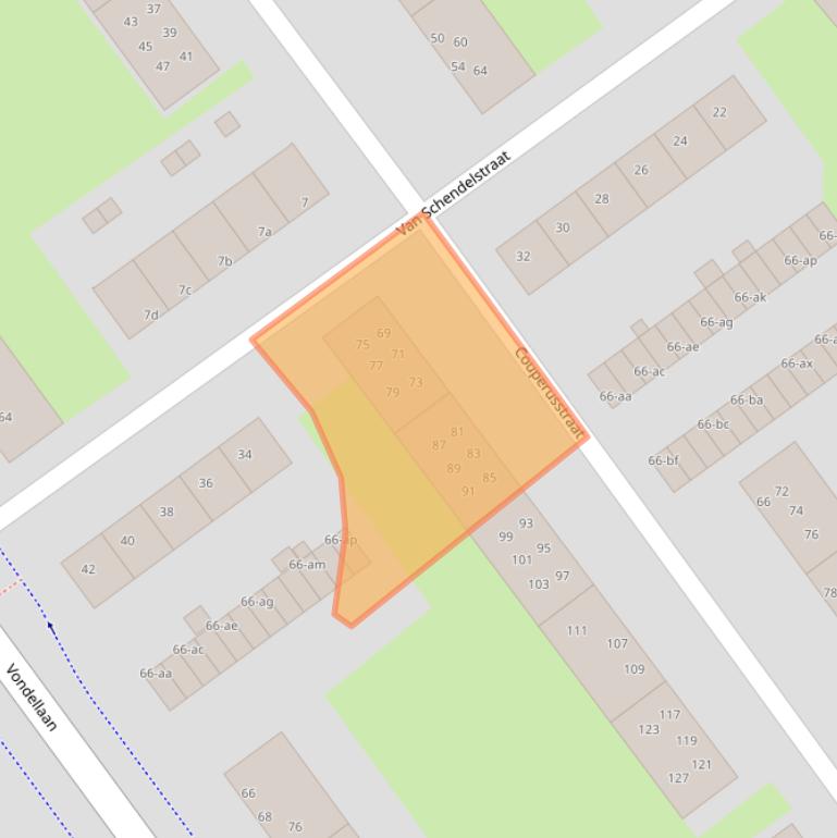 Kaart van postcodegebied 9721JC.