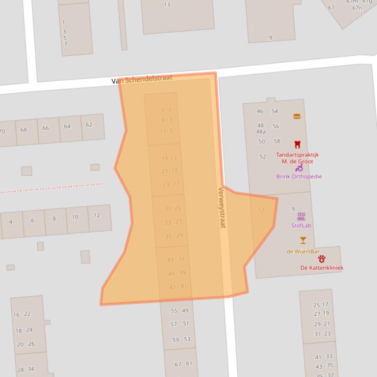 Kaart van postcodegebied 9721LV.