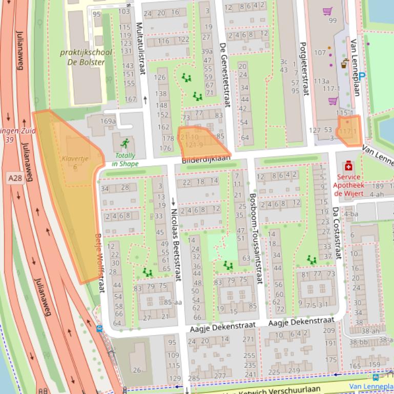 Kaart van postcodegebied 9721PT.