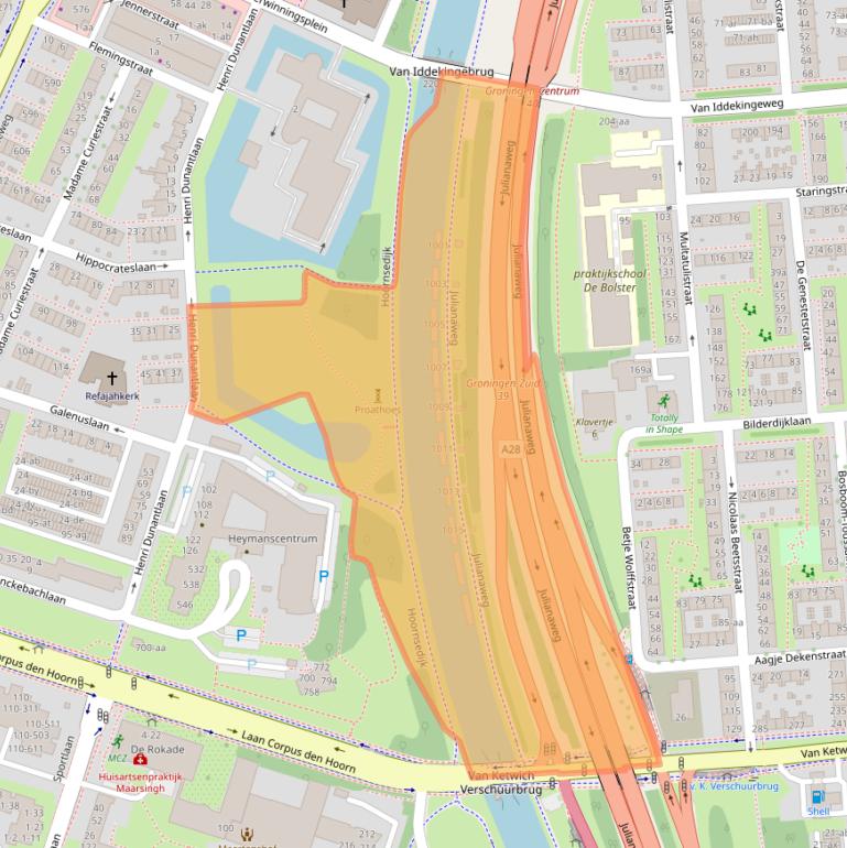 Kaart van postcodegebied 9721RV.