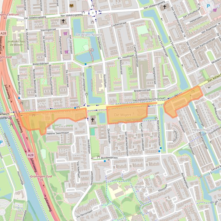 Kaart van postcodegebied 9721SW.