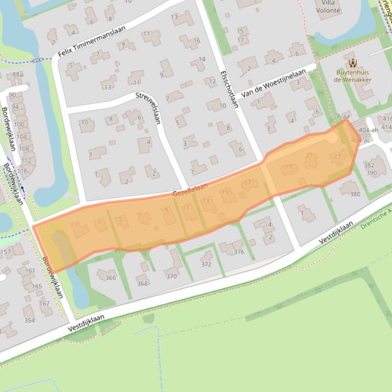 Kaart van postcodegebied 9721WJ.