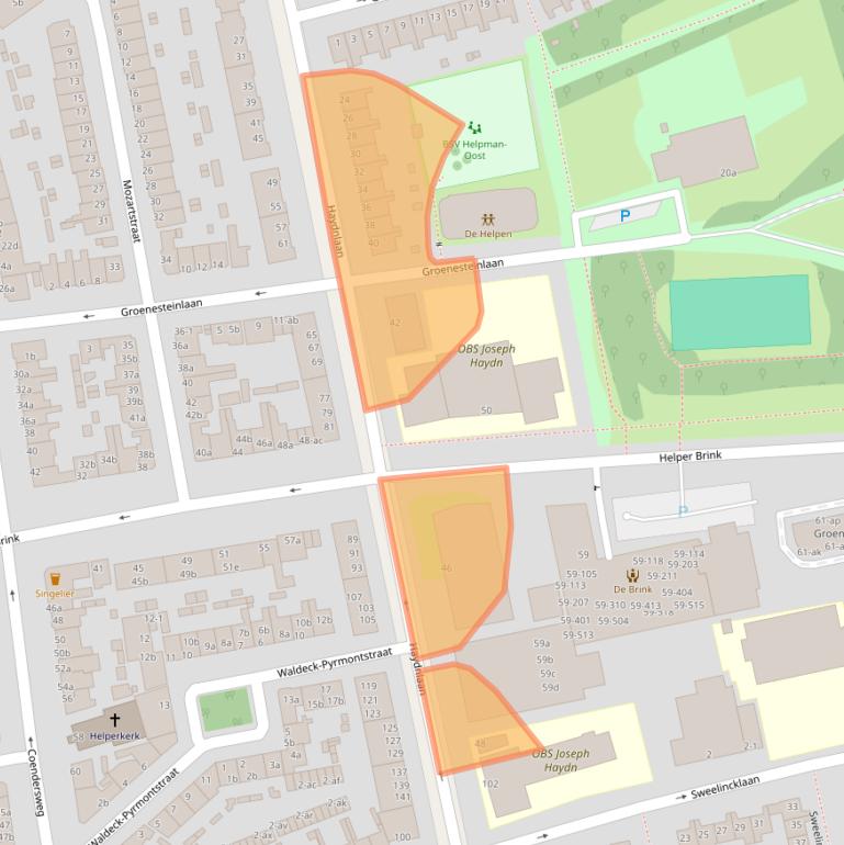 Kaart van postcodegebied 9722CJ.
