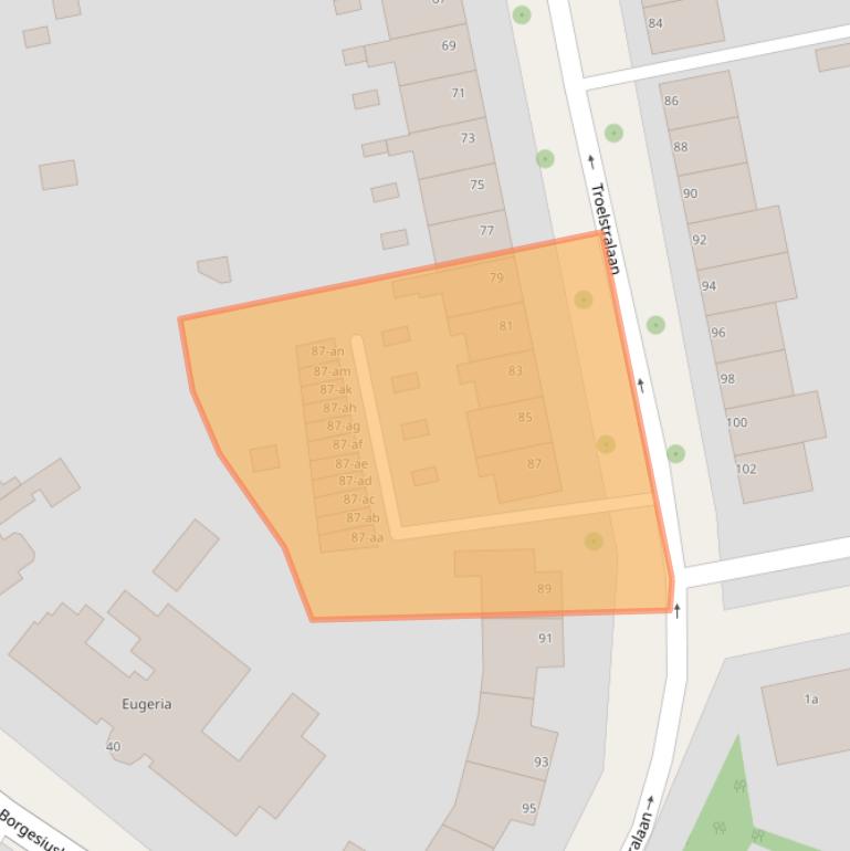 Kaart van postcodegebied 9722JG.