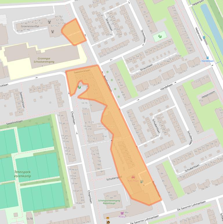 Kaart van postcodegebied 9722KJ.