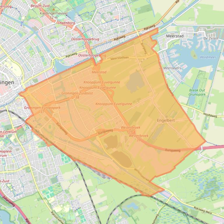 Kaart van postcodegebied 9723.