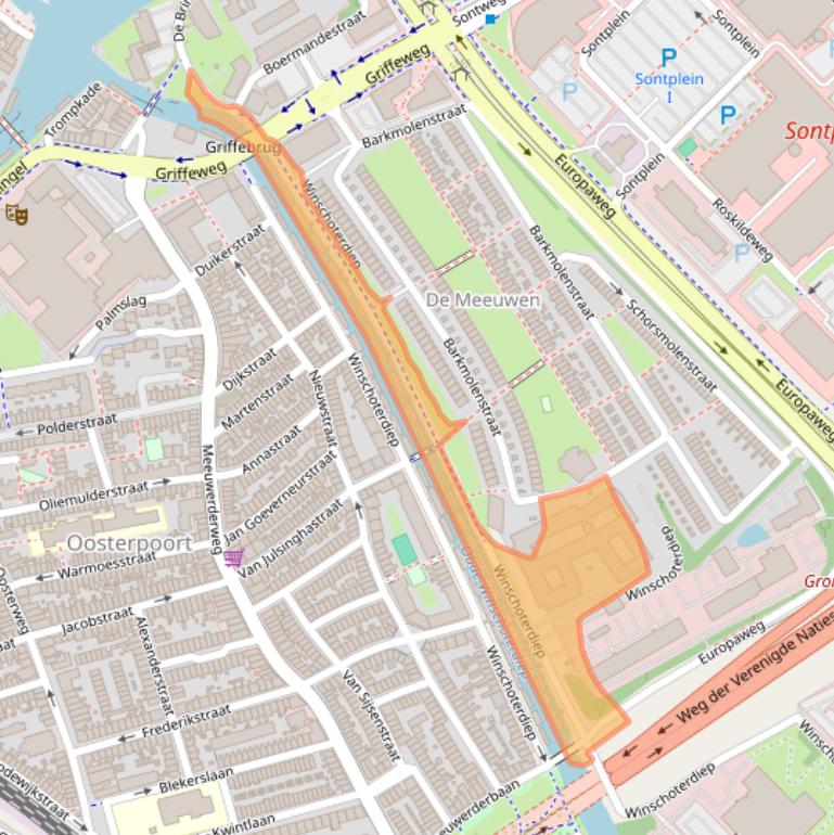 Kaart van postcodegebied 9723AC.