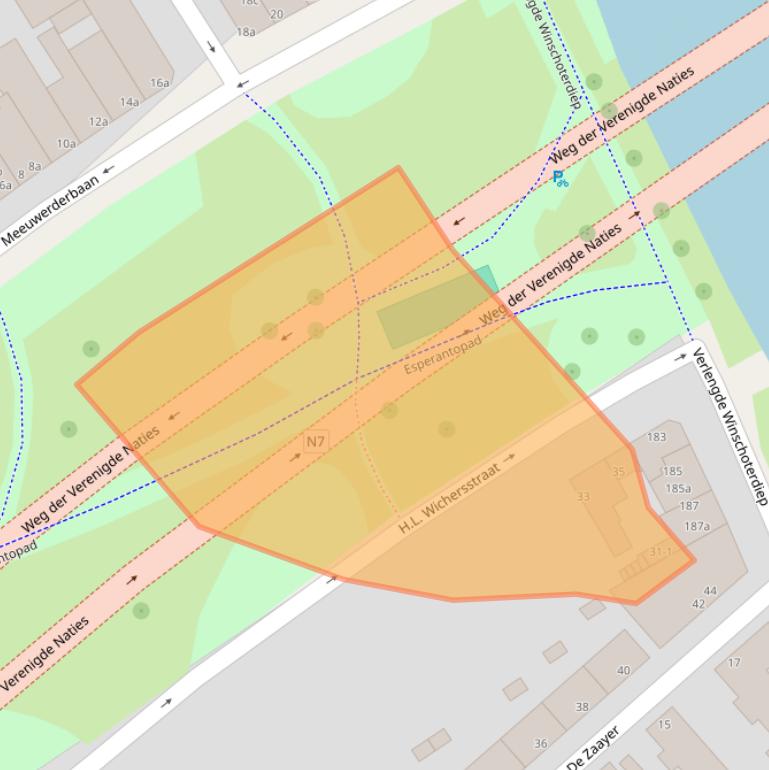 Kaart van postcodegebied 9723AE.