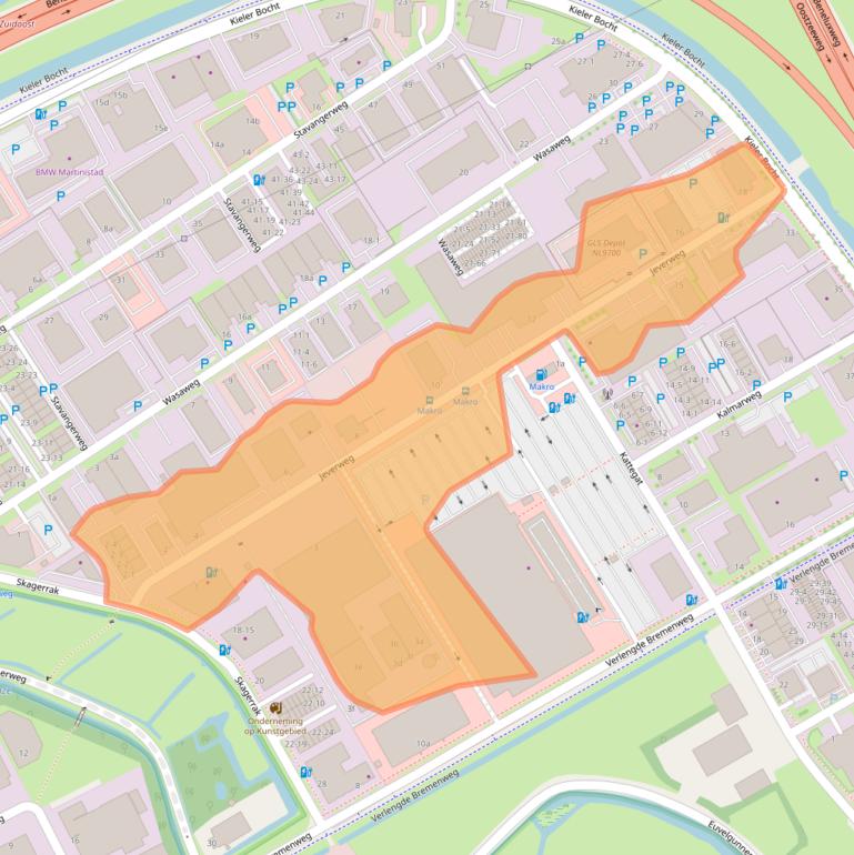 Kaart van postcodegebied 9723JE.