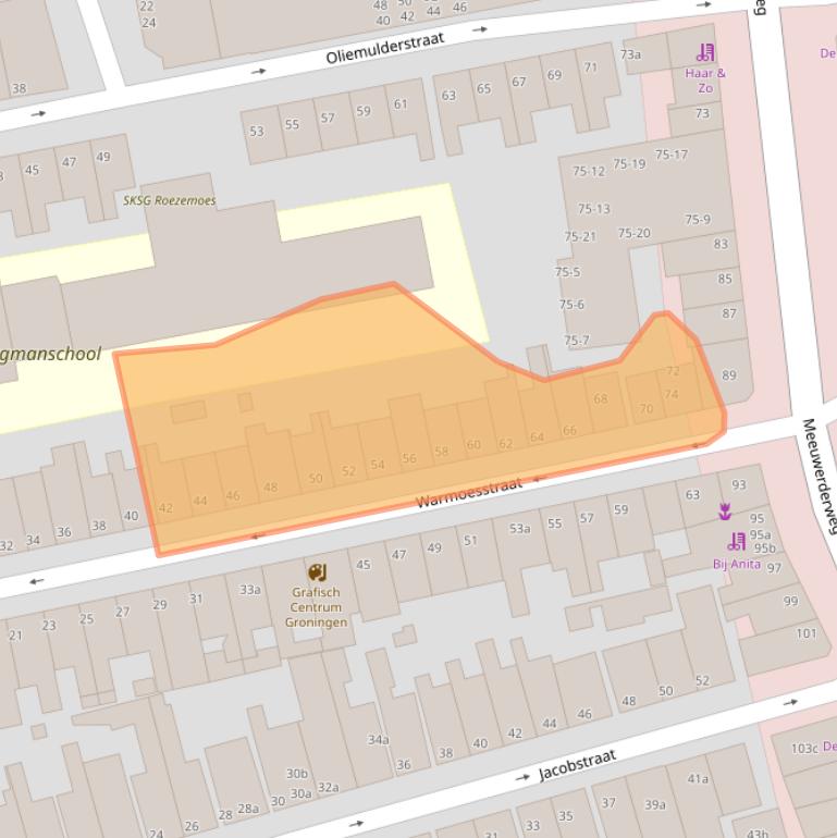 Kaart van postcodegebied 9724JM.