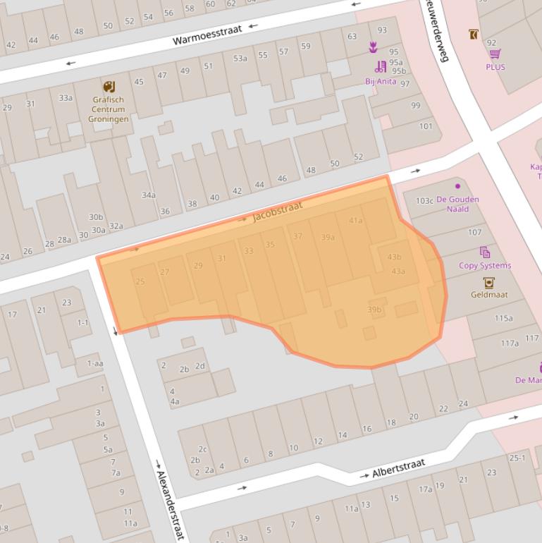 Kaart van postcodegebied 9724JP.