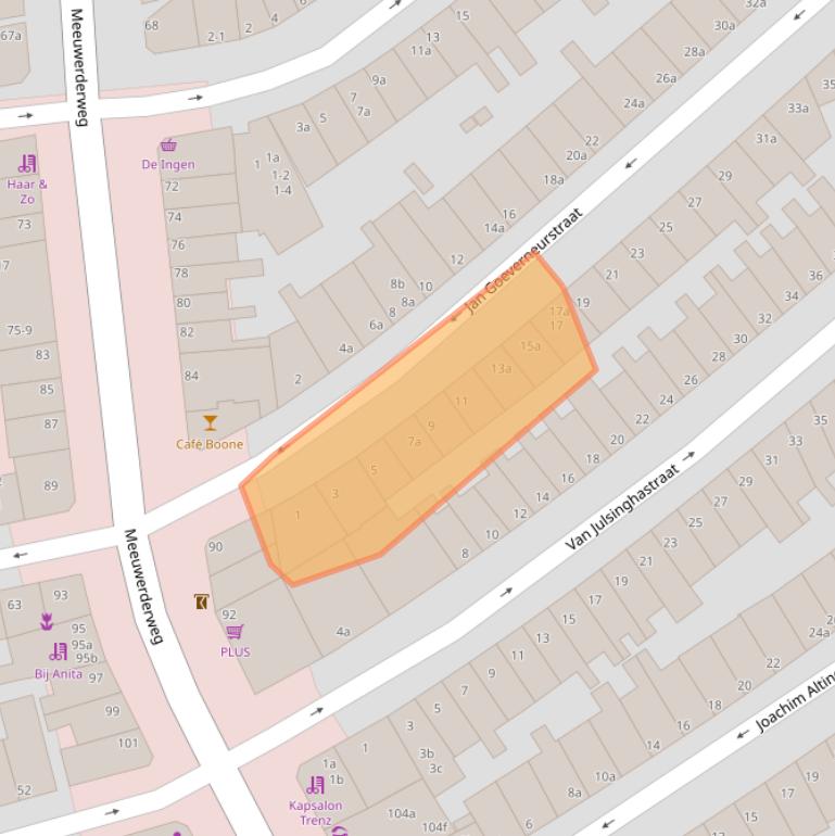 Kaart van postcodegebied 9724LJ.