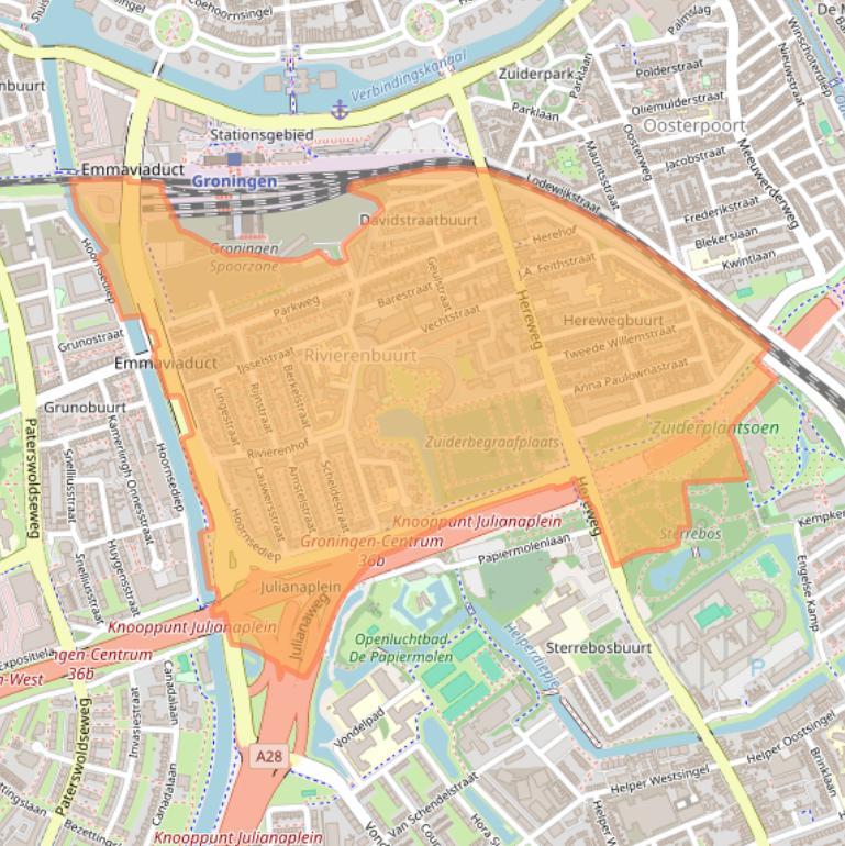 Kaart van postcodegebied 9725.