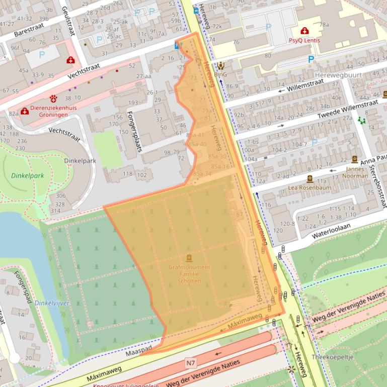 Kaart van postcodegebied 9725AC.