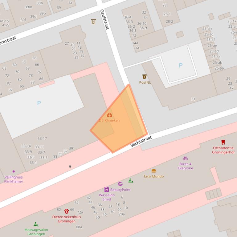 Kaart van postcodegebied 9725CJ.