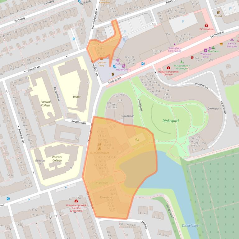Kaart van postcodegebied 9725KE.