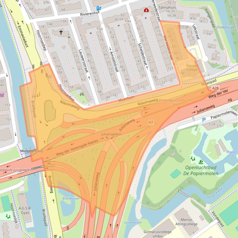 Kaart van postcodegebied 9725KG.