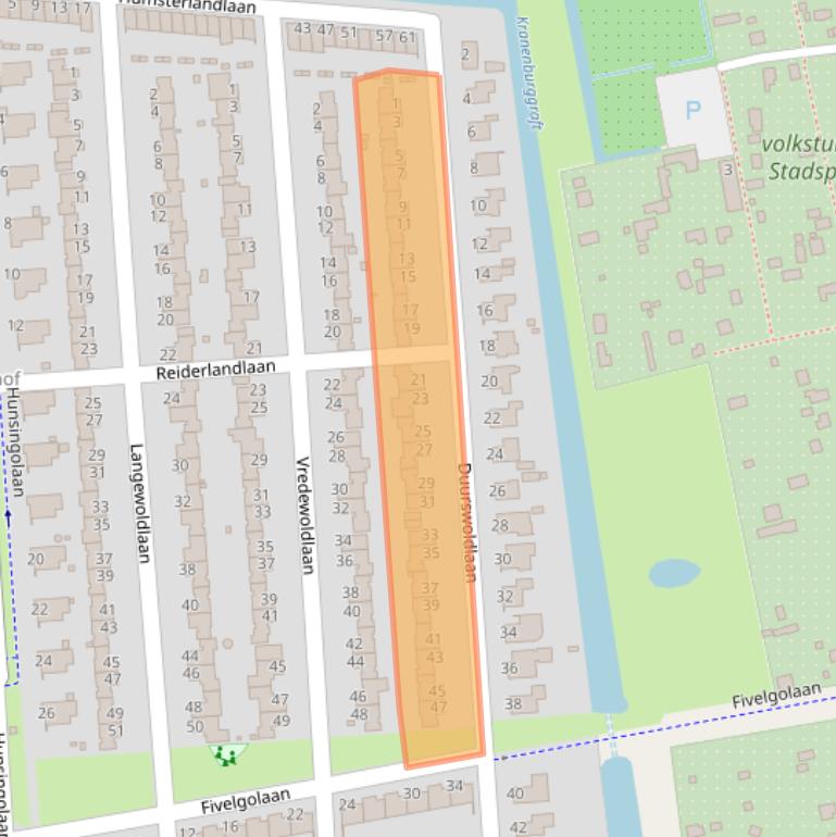 Kaart van postcodegebied 9727DK.
