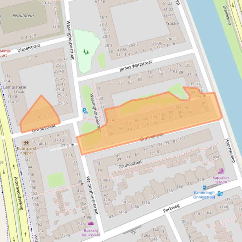 Kaart van postcodegebied 9727EL.