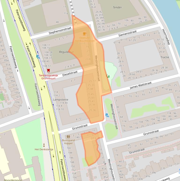 Kaart van postcodegebied 9727GR.
