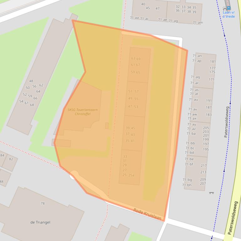 Kaart van postcodegebied 9728CT.