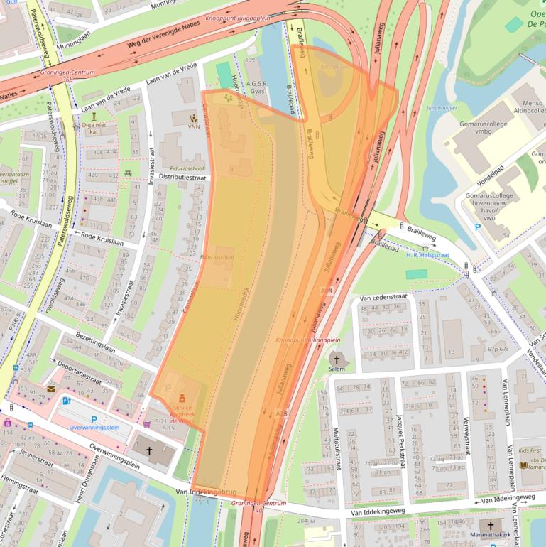 Kaart van postcodegebied 9728EE.