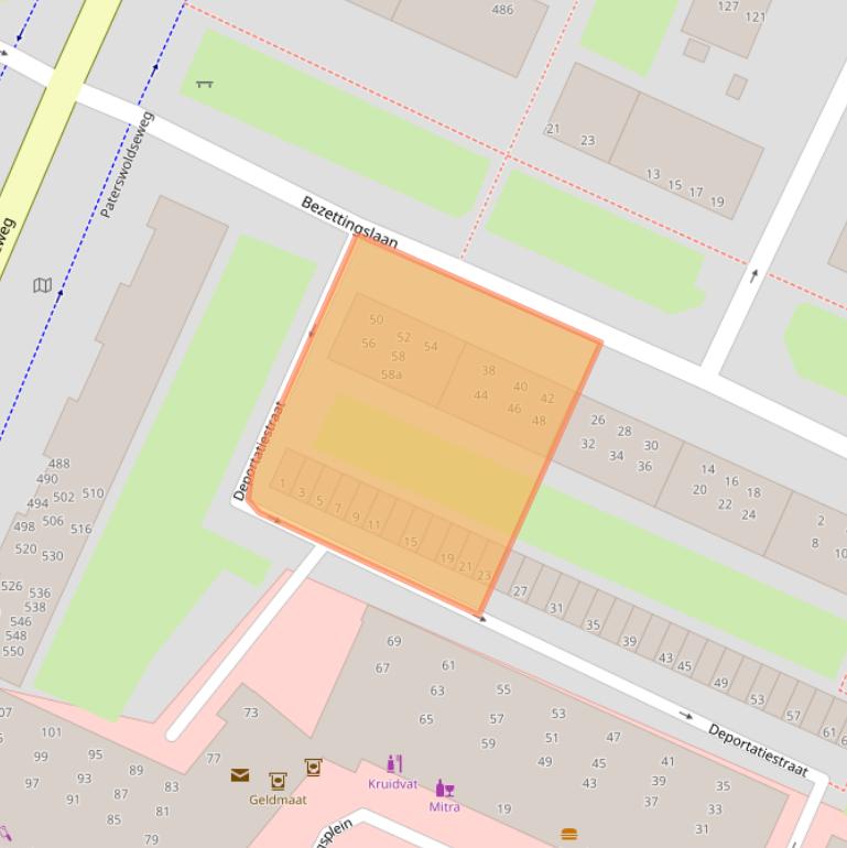 Kaart van postcodegebied 9728EJ.