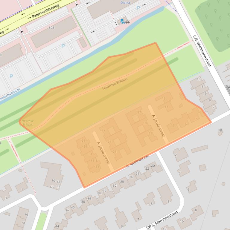 Kaart van postcodegebied 9728ML.