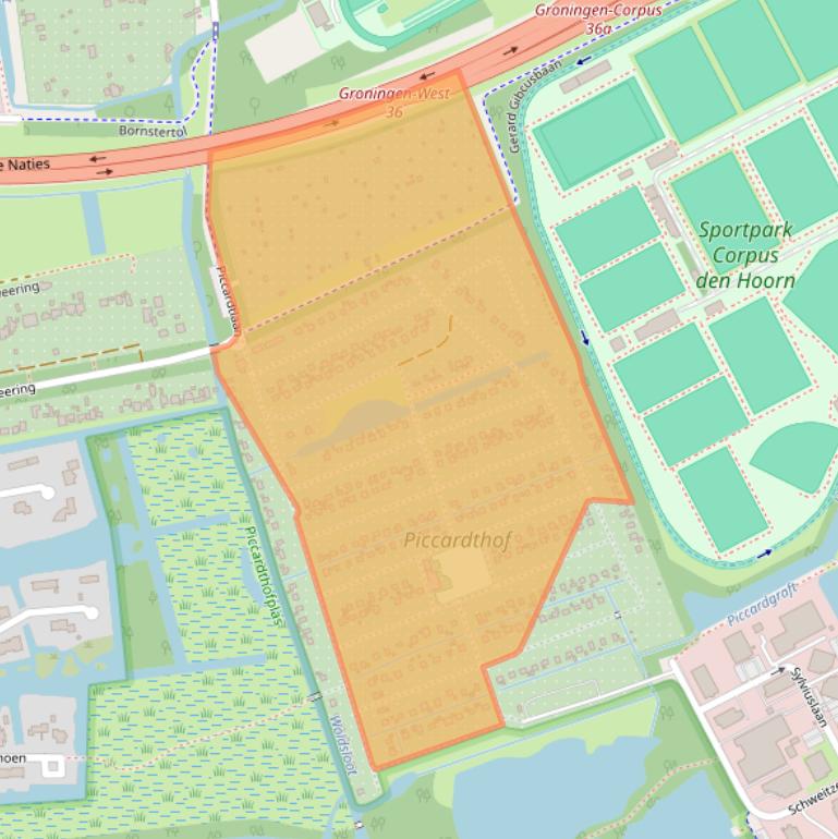 Kaart van postcodegebied 9728NE.