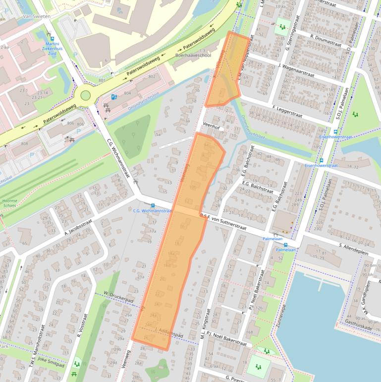 Kaart van postcodegebied 9728NL.