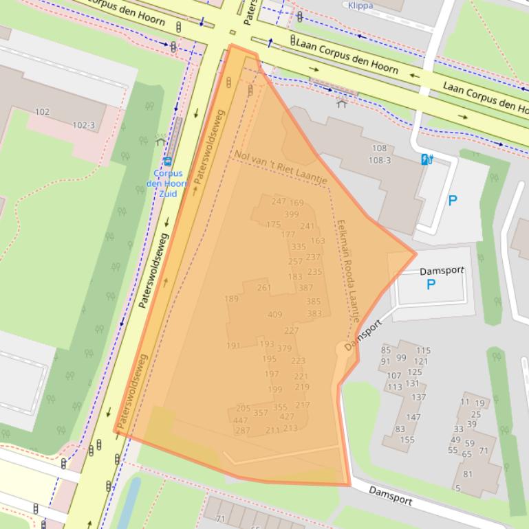 Kaart van postcodegebied 9728PS.