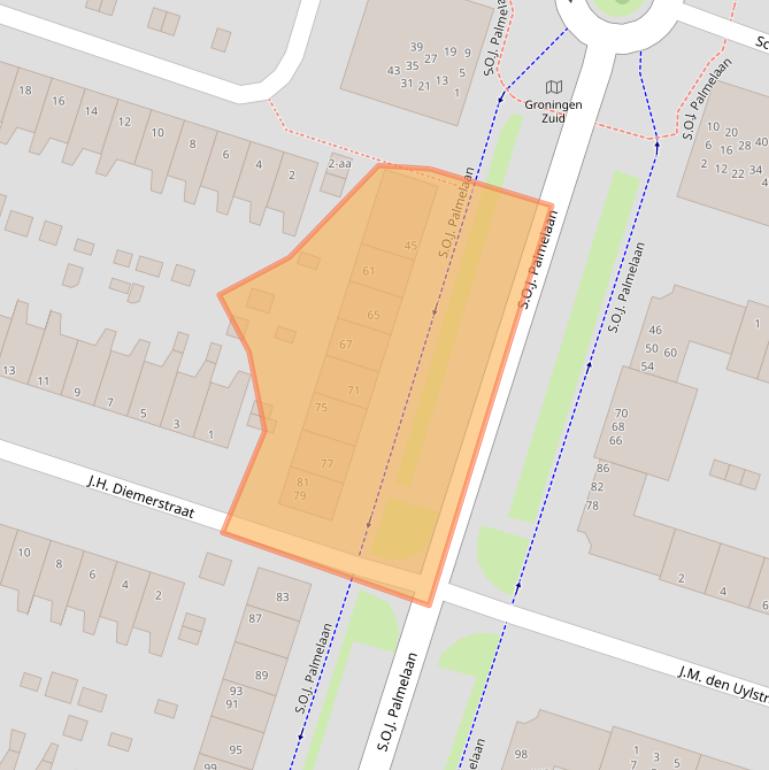 Kaart van postcodegebied 9728VE.