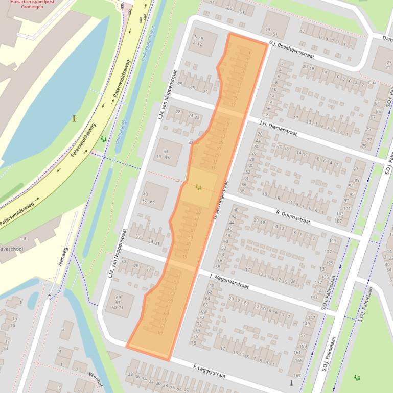 Kaart van postcodegebied 9728VT.