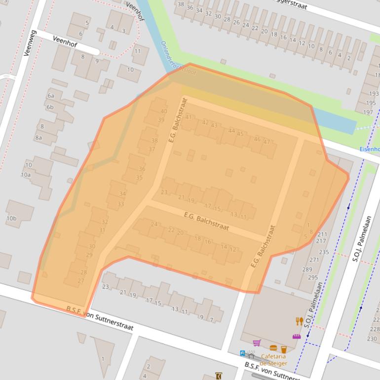 Kaart van postcodegebied 9728WB.