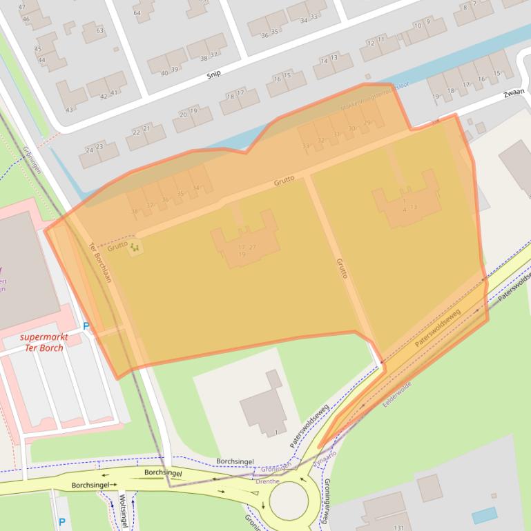 Kaart van postcodegebied 9728XJ.